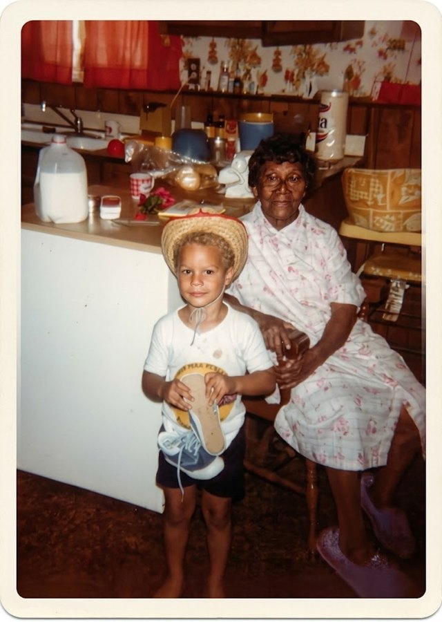 Annie Lee Erskine, Motherdear, with her great-grandson, c. 1980