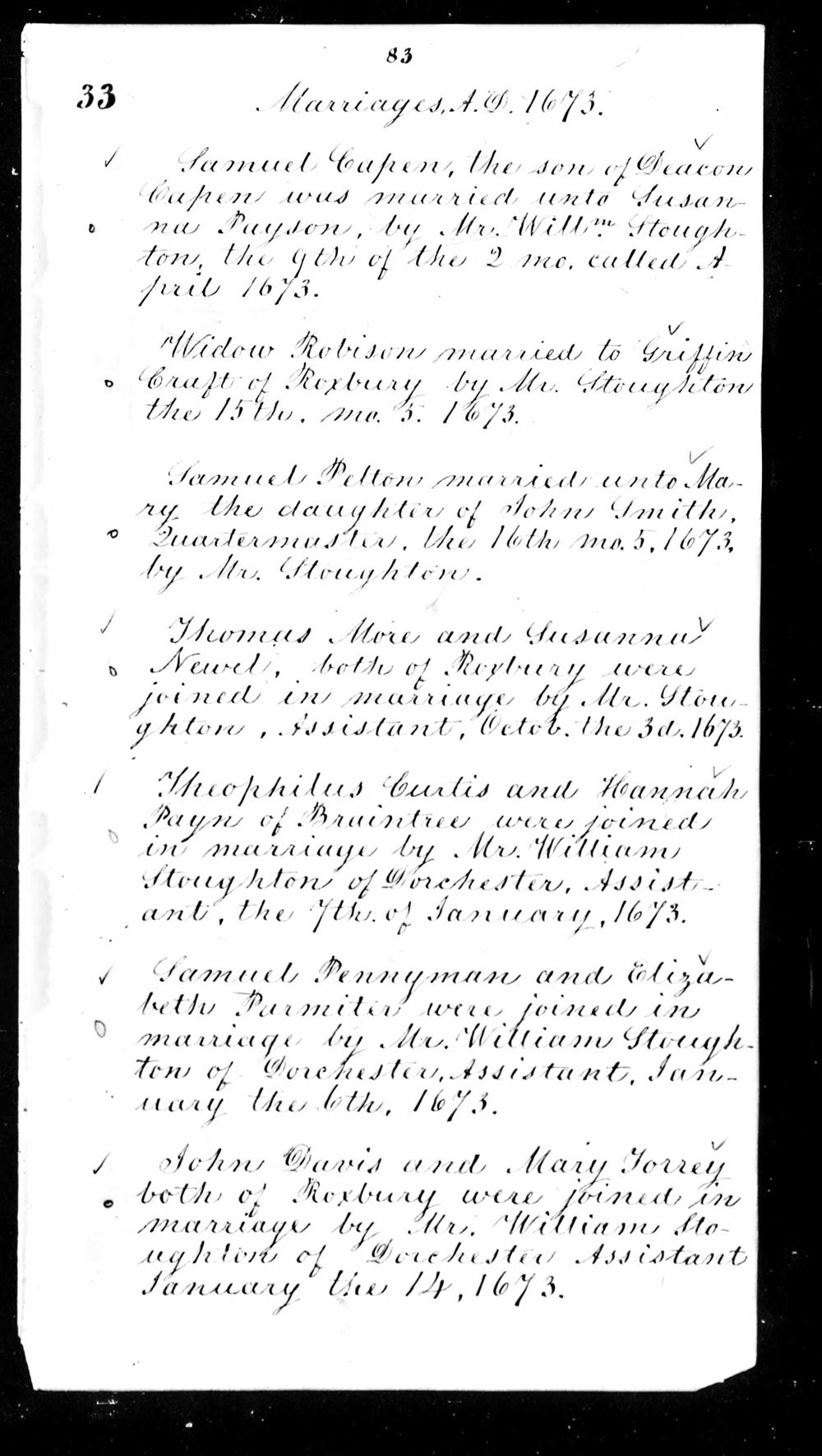 Marriage register page for 1673